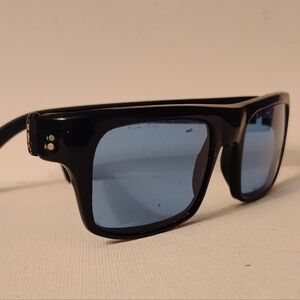 Early Japan Black Unisex Rockabilly Sunglasses Blue Mineral Glass Lenses NOS